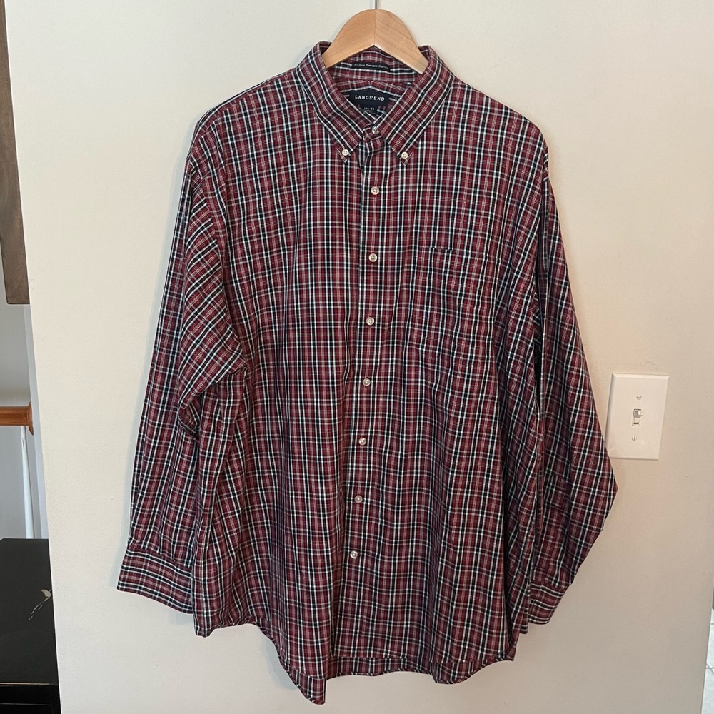 Lands End Red Plaid Button Down Shirt, Sz 18.5-3